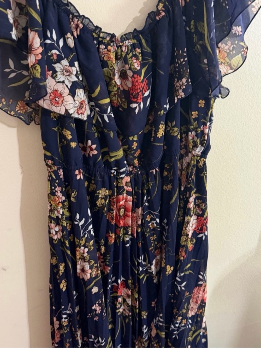 Indigo Rose Size 3x Navy Floral Ruffle-Trim Maxi Dress